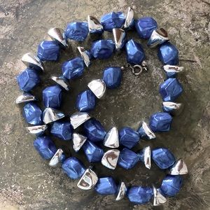 Metallic blue and silver necklace